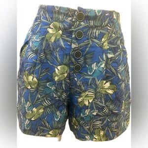 Zara S Women’s High Waisted Blue Tropical Print Shorts TRF